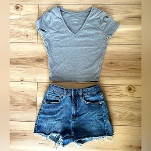 Basic crop tee with denim shorts small 00